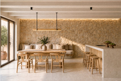 Dining area with pool views