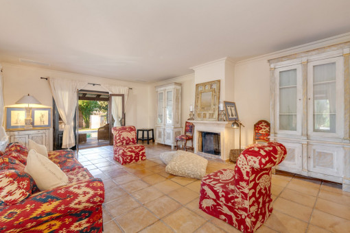 Living room with chimney