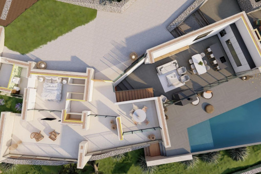 3D-Grundriss Obergeschoss mit Pool