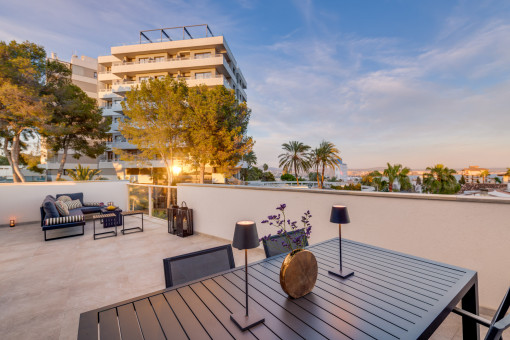 Rooftop terrace in the evening