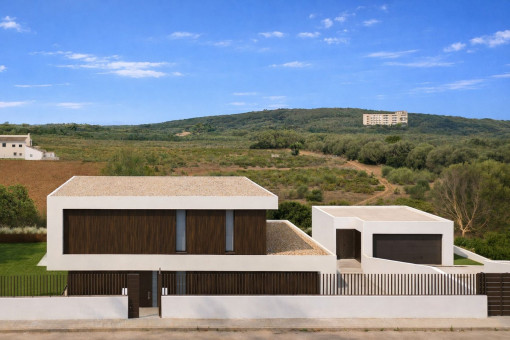 Street view of the villa with garage