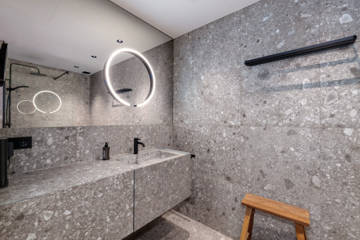One of the two bathrooms