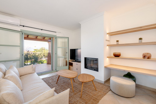 Living area with fireplace