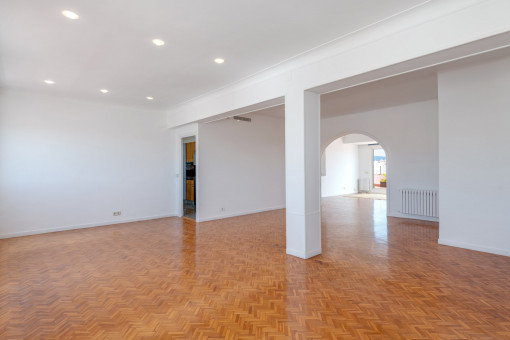 Spacious living area with access to the separte kitchen