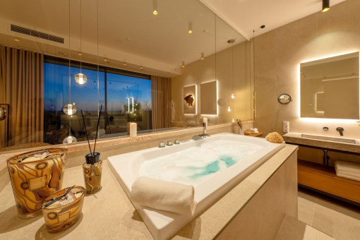 Master bathroom at night