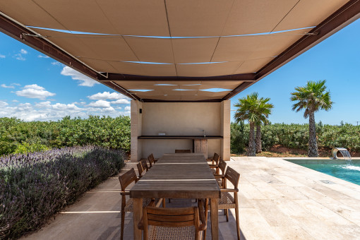 Relaxation area with pergola and sun loungers