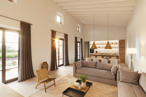 Living area with fireplace and access to the outdoor area