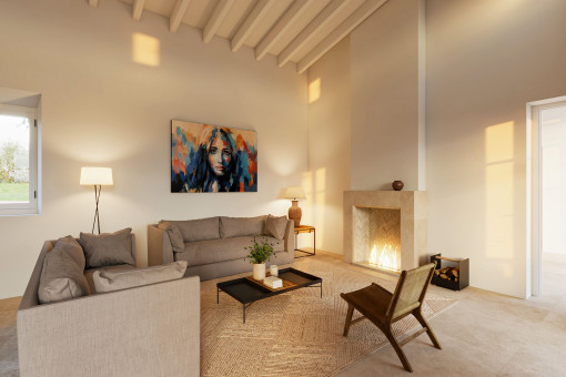 Living area with fireplace and access to the outdoor area