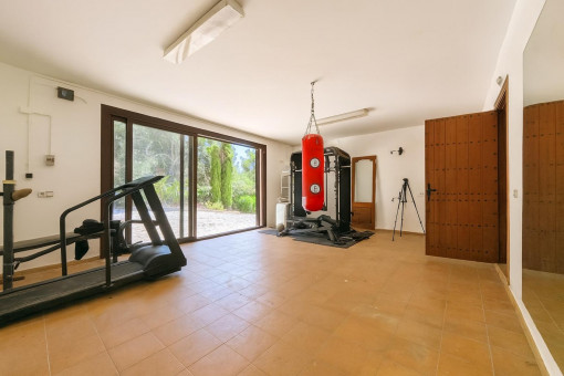 Home gym with garden view