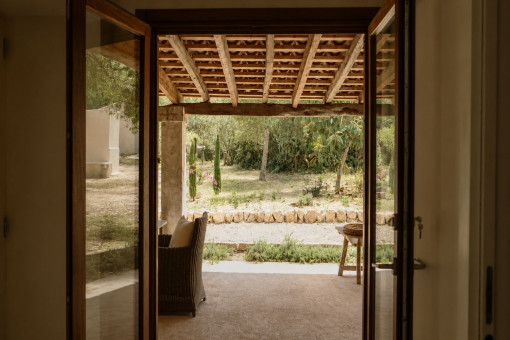 Outdoor terrace with seating area