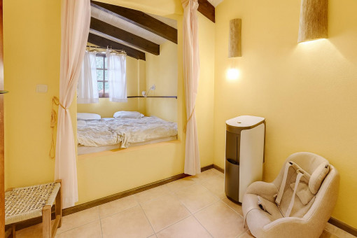 Guest bedroom with cozy lighting