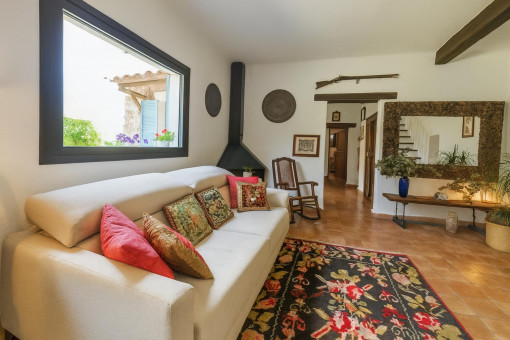 Cozy living room with fireplace and decor