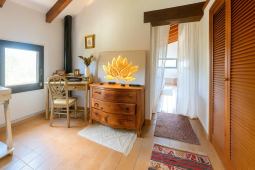 Bright bedroom with study area