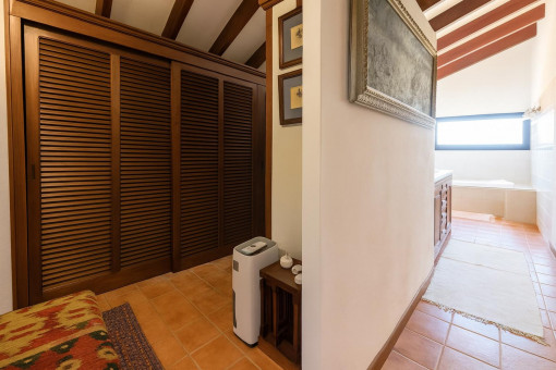 Bedroom with dressing closet and skylight
