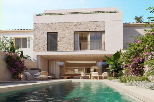 Modern, newly built townhouse in Santanyi with a pool and rooftop terrace