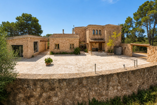 Front view of traditional stone country house