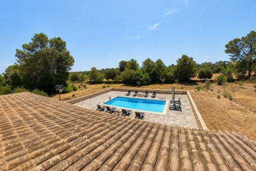 Pool and countryside view from upper floor