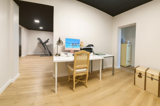 Modern home office with treadmill