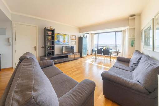 Bright living room with large windows