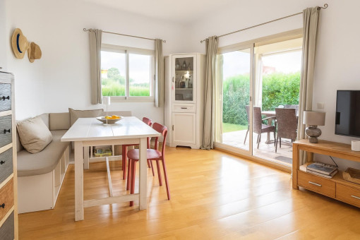 Bright dining area with garden access