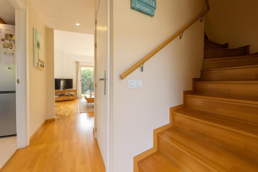Modern wooden staircase in hallway