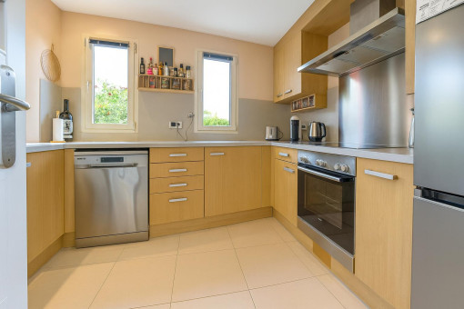 Modern kitchen with wood cabinets