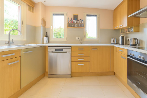 Modern kitchen with wooden cabinets