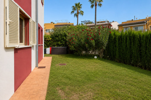 Private garden with grass and plants