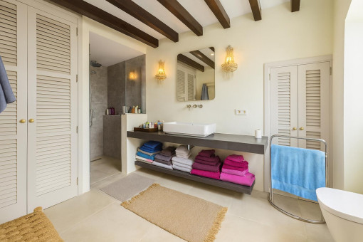 Bright modern bathroom with shower