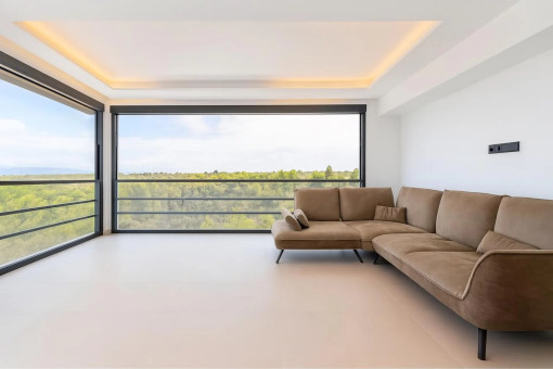 Panoramic living room with floor-to-ceiling windows