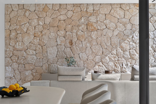 Natural stone wall in the living area 