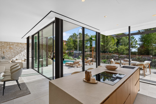 View from the kitchen into the living area 