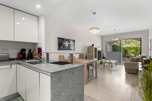 View from the kitchen to the dining area