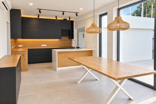 Bright open-plan kitchen and dining area