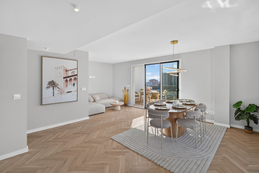 Light-filled living and dining area