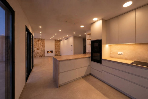 Kitchen with ambient evening lighting