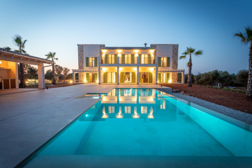 Evening View of the Illuminated Pool